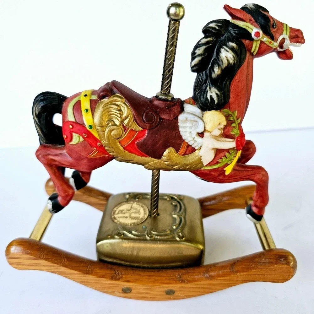 Vintage Tobin Fraley Rocking Carousel Horse Music Box Limited Edition Cherub